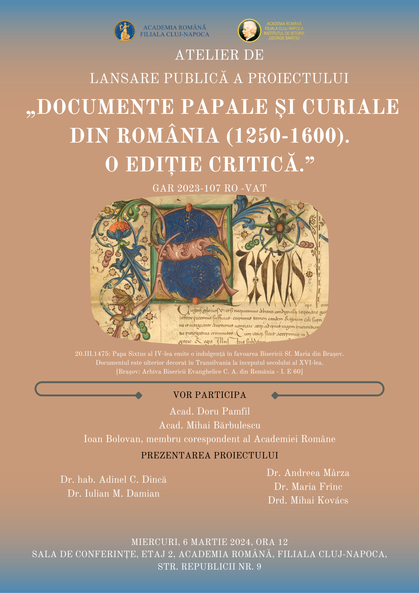 Lansarea publică a proiectului „Documente papale și curiale în România (cca. 1250-1600)